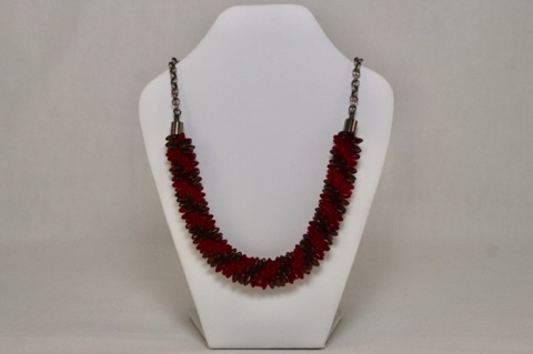 Red Mini Dagger Double Spiral Focal Beaded Kumihimo with Chain Necklace